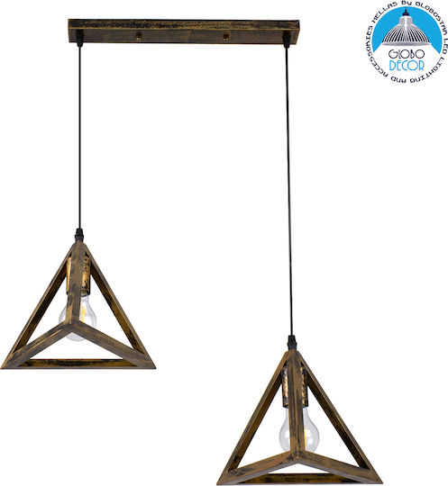 GloboStar Triangle Pendant Light Bronze Grid with Socket E27 60x22x130cm