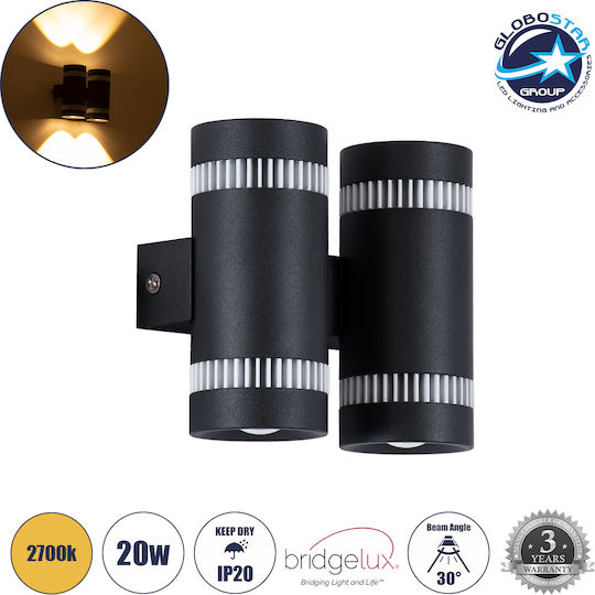 GloboStar Cannonal Стенно Външно Спот LED IP20 20W с Топла Бяла Светлина Двоен Лъч 12x6.5x11см