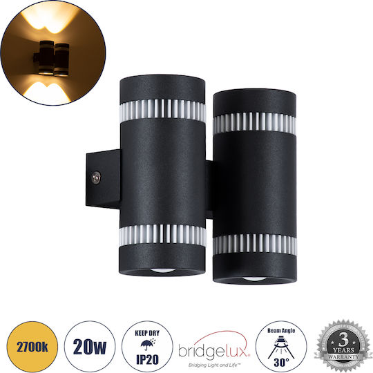 GloboStar Cannonal Стенно Външно Спот LED IP20 20W с Топла Бяла Светлина Двоен Лъч 12x6.5x11см