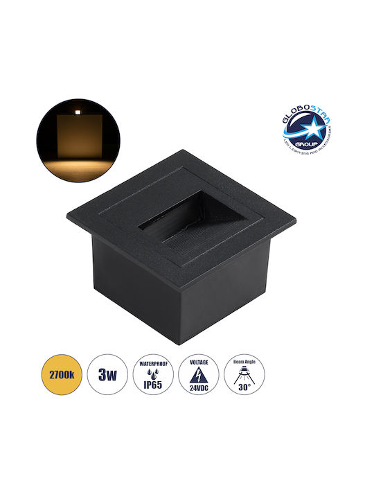 GloboStar Step-Mina Platz Metallisch Einbau Spot mit integriertem LED und Warmweißes Licht Schwarz 8.3x8.3cm. 1Stück