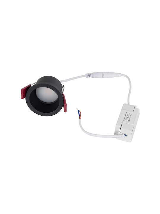GloboStar Round Metallic Recessed Spot with Integrated LED and Warm White Light Black 6.6x6.6cm. 1pcs