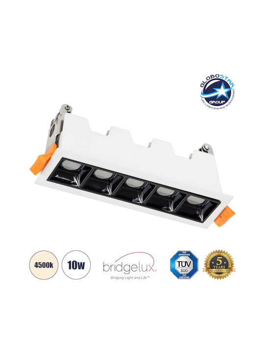 GloboStar Luminar Superior Rechteckig Metallisch Einbau Spot mit integriertem LED und Natürliches Weißes Licht Weiß 14.8x4.3cm. 1Stück