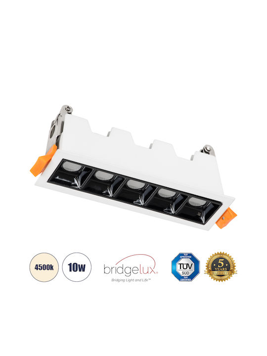 GloboStar Luminar Superior Rechteckig Metallisch Einbau Spot mit integriertem LED und Natürliches Weißes Licht Weiß 14.8x4.3cm. 1Stück