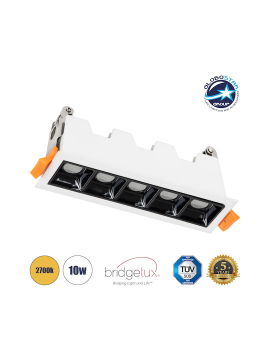 GloboStar Luminar Superior Παραλληλόγραμμο Μεταλλικό Χωνευτό Σποτ με Ενσωματωμένο LED και Θερμό Λευκό Φως Λευκό 14.8x4.3εκ. 1τμχ