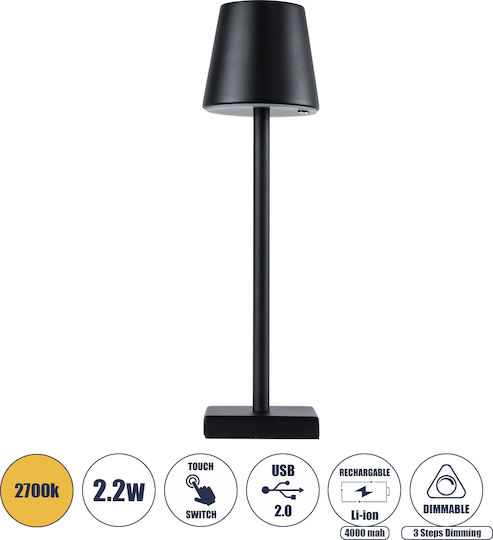 GloboStar Nega Metal Lampă de masă LED cu Abajur Negru și Bază