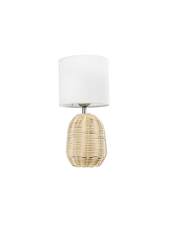 GloboStar Wood Table Lamp for Socket E27 with White Shade and Beige Base