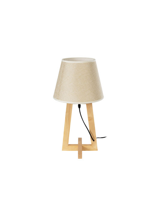 GloboStar Holz Tischlampe für Fassung E27 mit Beige Schirm und Basis