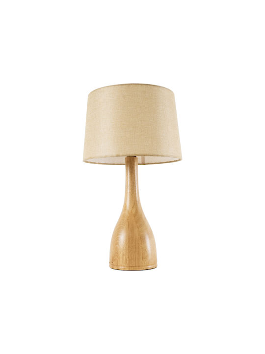 GloboStar Holz Tischlampe für Fassung E27 mit Beige Schirm und Basis