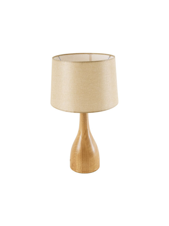 GloboStar Holz Tischlampe für Fassung E27 mit Beige Schirm und Basis