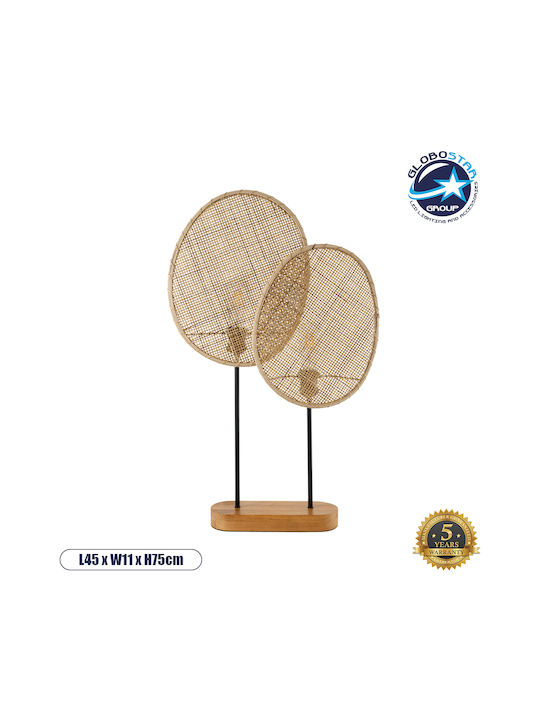 GloboStar Azul Holz Tischlampe für Fassung E27 mit Beige Schirm und Basis