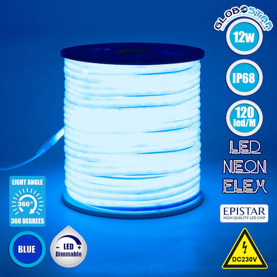 GloboStar Waterproof LED Strip 220V Blue Light 1m Neon Flex