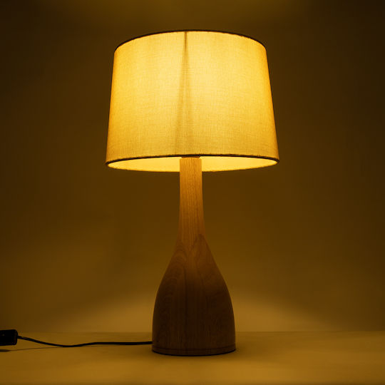GloboStar Wood Table Lamp for Socket E27 with Beige Shade and Base
