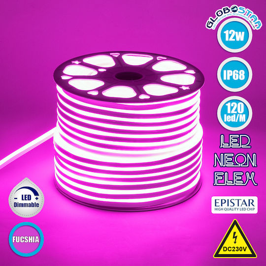 GloboStar Αδιάβροχη Ταινία LED 220V Ροζ Φως 1m Neon Flex
