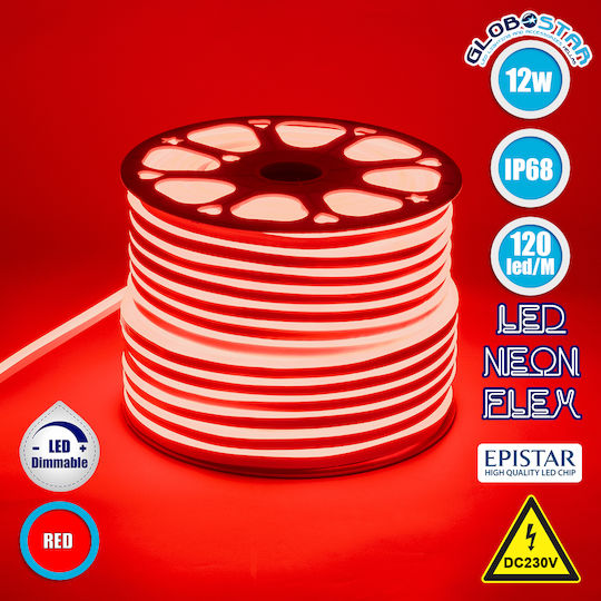 GloboStar Waterproof LED Strip 220V Red Light 1m Neon Flex
