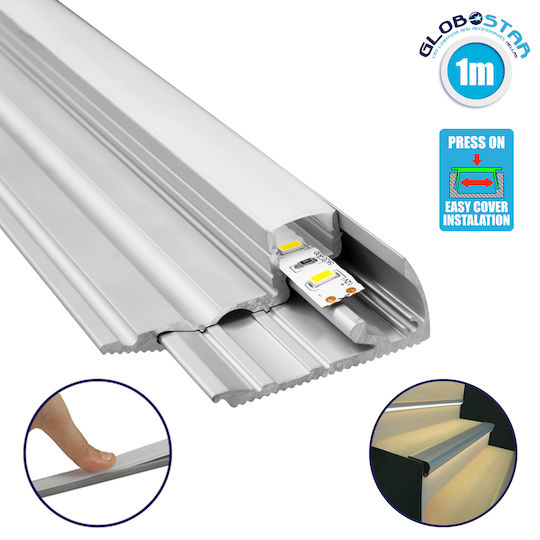 GloboStar Set 25 Pieces External LED Strip Aluminum Profile Corner Stairs with Opal Cover 100x5.9x2.1cm