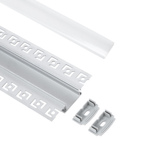 GloboStar Walled Aluminum Profile for LED Strip with Opal Cover for Drywall 100x6.6x1.3cm