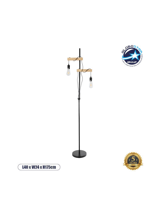 GloboStar Mindelo Floor Lamp H175xW40cm. with Socket for Bulb E27 Black