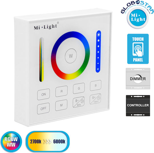 GloboStar Mi-Light B0 Διακόπτης Dimmer με Πλαίσιο LED Αφής Smart Χειριστήριο 2.4G