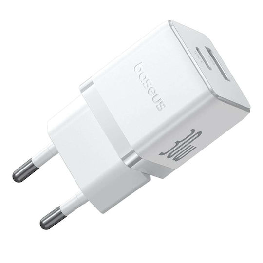Baseus Charger with USB-A Port and USB-C Port and Cable USB-C - USB-C 30W Whites (Palm)