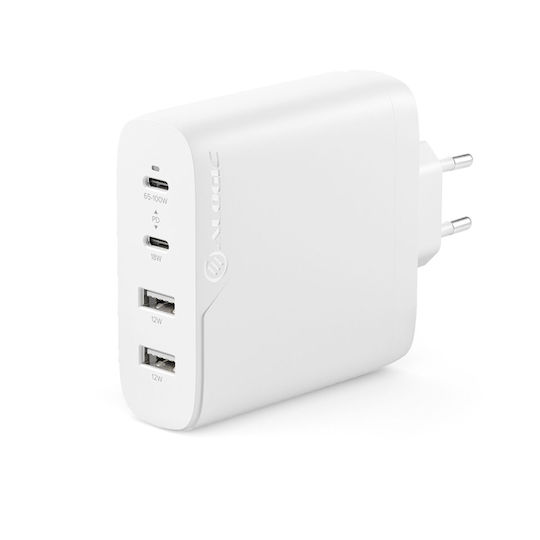 Alogic Charger Without Cable with 2 USB-A Ports and 2 USB-C Ports 100W Power Delivery Whites (WCG4X100-EU)