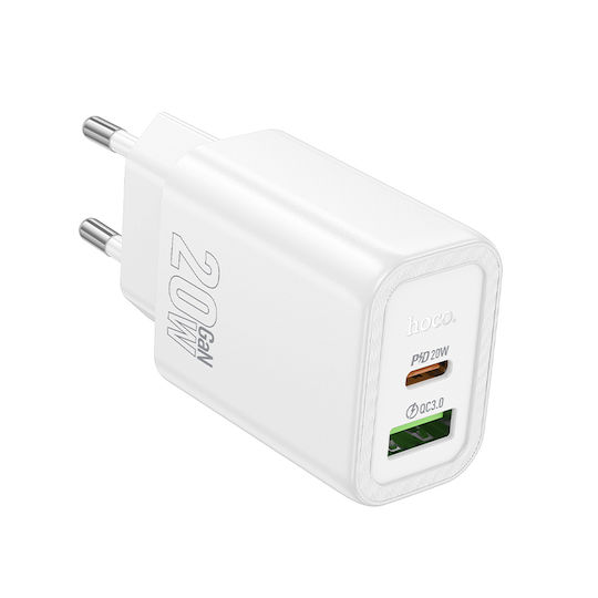 Hoco Charger Without Cable with USB-A Port and 2 USB-C Ports 65W Whites (N51 Scenery)