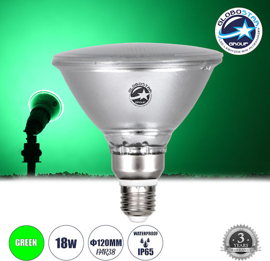 GloboStar LED Bulb 18W 130mm for Socket E27 and Shape PAR38 Green 1200lm