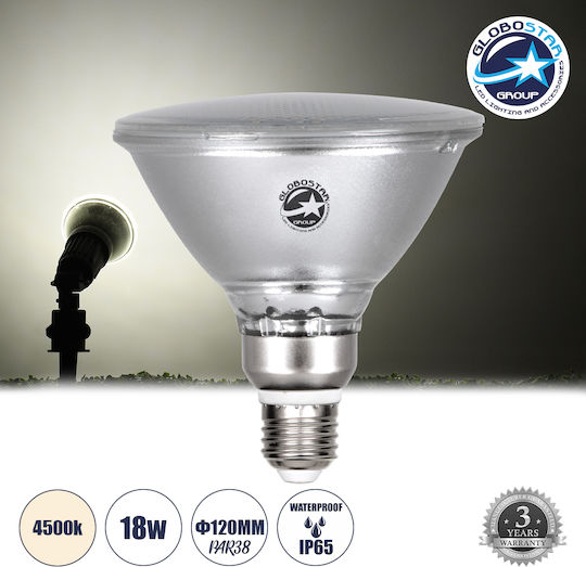 GloboStar LED Bulb 18W 130mm for Socket E27 and Shape PAR38 Natural White 1900lm