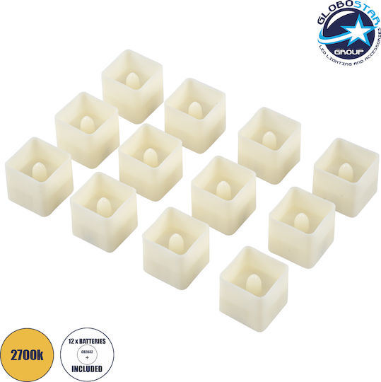 GloboStar Decorative Lighting Candle LED Warm White 2700K Wax 12pcs 3.5x3.5x3.5cm