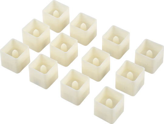GloboStar Decorative Lighting Candle LED Warm White 2700K Wax 12pcs 3.5x3.5x3.5cm