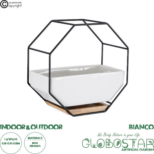 GloboStar Artificial Garden Bianco Κρεμαστό Κασπώ Κεραμικό Λευκό 18x10x18εκ.