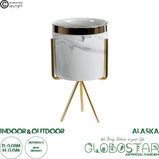 GloboStar Alaska Саксия Керамика Бял Със стойка 8x8x15εκ.