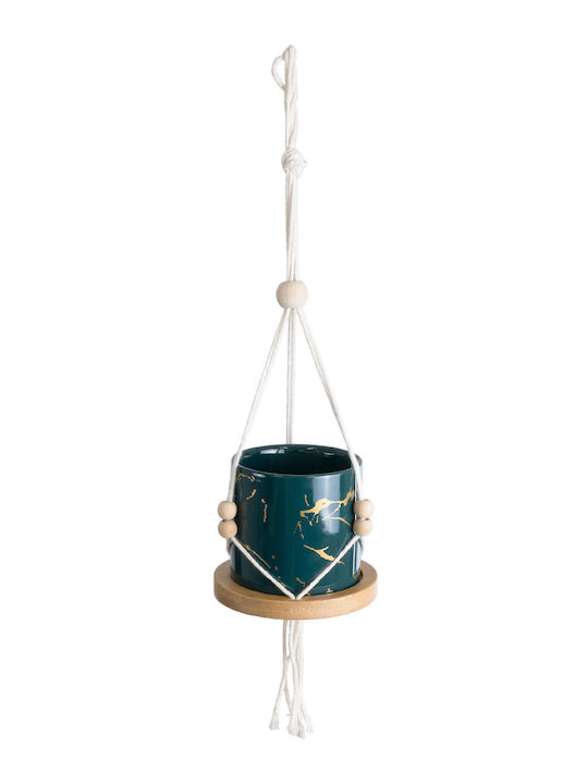 GloboStar Tallinn Hanging Planter Ceramic Green 10x10x40cm.