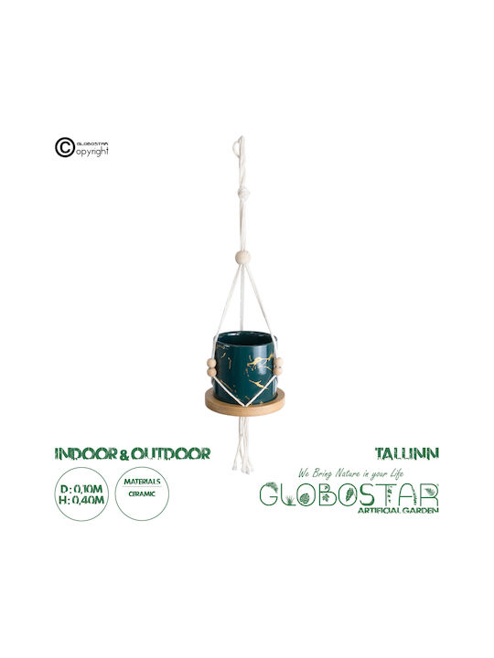 GloboStar Tallinn Hanging Planter Ceramic Green 10x10x40cm.