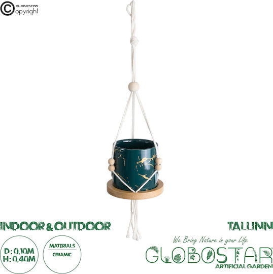 GloboStar Tallinn Hanging Planter Ceramic Green 10x10x40cm.