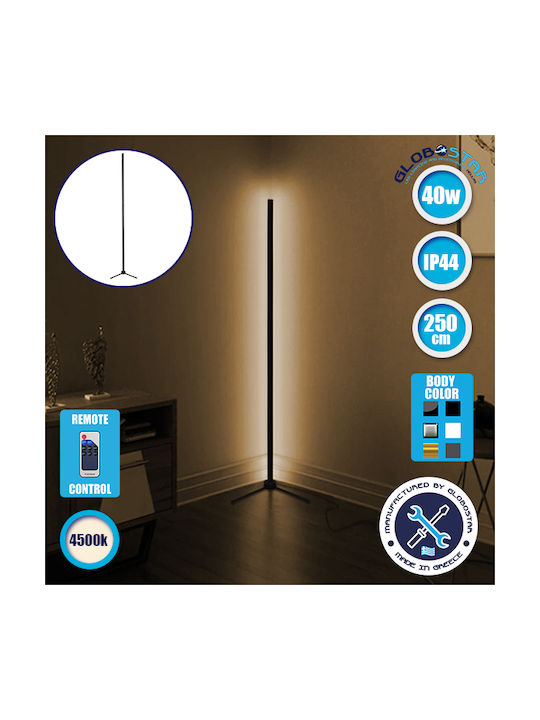 GloboStar LED Φωτιστικό Δαπέδου Υ250εκ. με Φυσικό Λευκό Φως 130lm Μαύρο