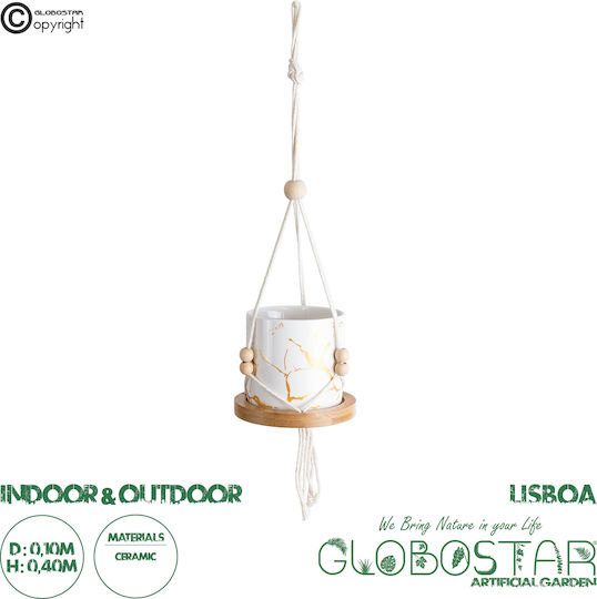 GloboStar Suspendat Ghiveci Ceramică Alb 10x10x40εκ.