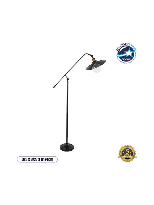 GloboStar Wynge Vintage Floor Lamp H174xW27cm. with Socket for Bulb E27 Black