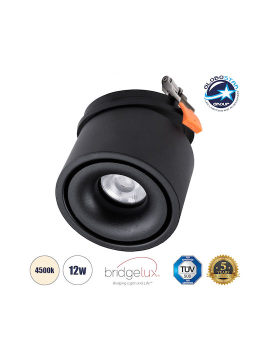GloboStar Omega Round Metallic Recessed Spot with Integrated LED and Natural White Light Black 10x10cm. 1pcs