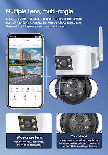 GloboStar 86076 IP Überwachungskamera Wi-Fi/4G Full HD 1080p Wasserdicht Batteriebetrieben