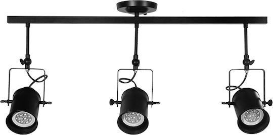 GloboStar Industrial Hollywood Dreifach Spot mit Fassung E27 in Schwarz Farbe