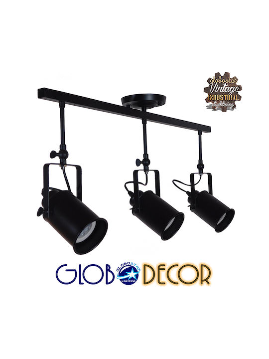 GloboStar Industrial Hollywood Triple Spot with Socket E27 in Black Color