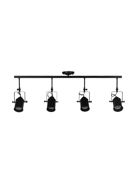 GloboStar Industrial Hollywood Spot with 4 Lights and with Socket E27 in Black Color