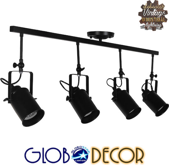 GloboStar Industrial Hollywood Σποτ με 4 Φώτα και με Ντουί E27 σε Μαύρο Χρώμα