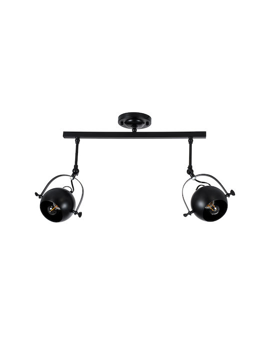 GloboStar Industrial Cannes Double Spot with Socket E27 in Black Color