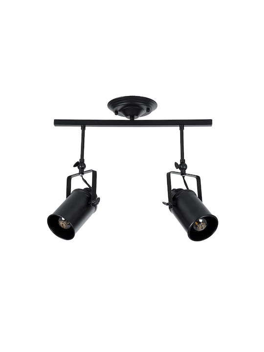 GloboStar Industrial Hollywood Double Spot with Socket E27 in Black Color