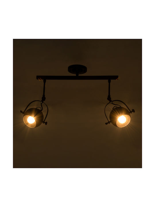 GloboStar Industrial Cannes Double Spot with Socket E27 in Black Color