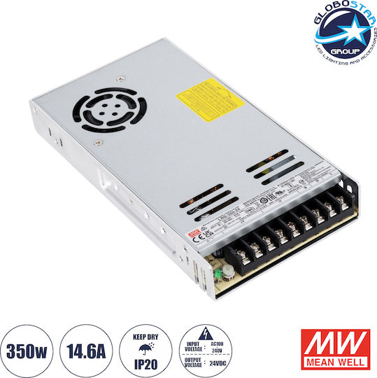 GloboStar Регулируемо Затъмняващо Се LED Захранване IP20 Мощност 350W с Изходно Напрежение 24V 15 бр