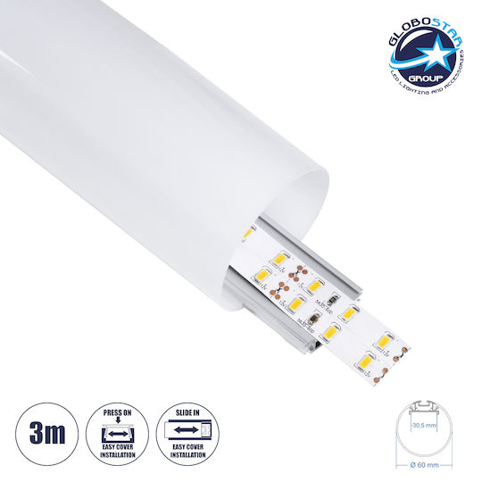 GloboStar Satz 30Stück Hängend Aluminiumprofil für LED-Streifen Rund mit Opal Abdeckung 300cm