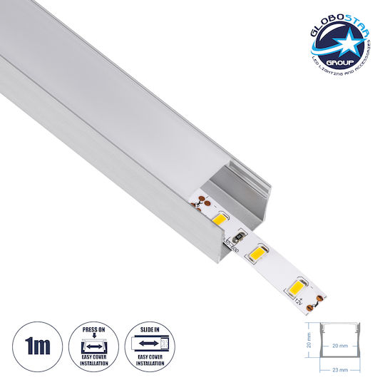 GloboStar External Aluminum Profile for LED Strip with Opal Cover 100x2.3x2cm