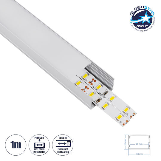 GloboStar Hanging Aluminum Profile for LED Strip Corner with Opal Cover 100cm